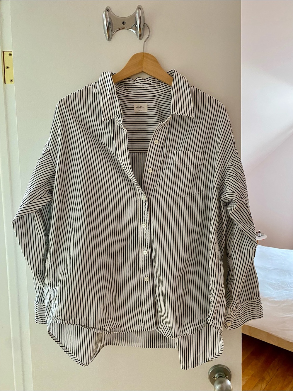 Wilfred Free Striped Button-Up Shirt in White & Black